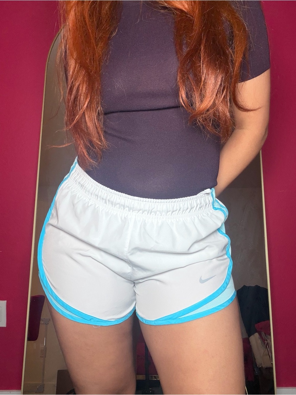 Nike White Athletic Shorts with Light Blue Trim